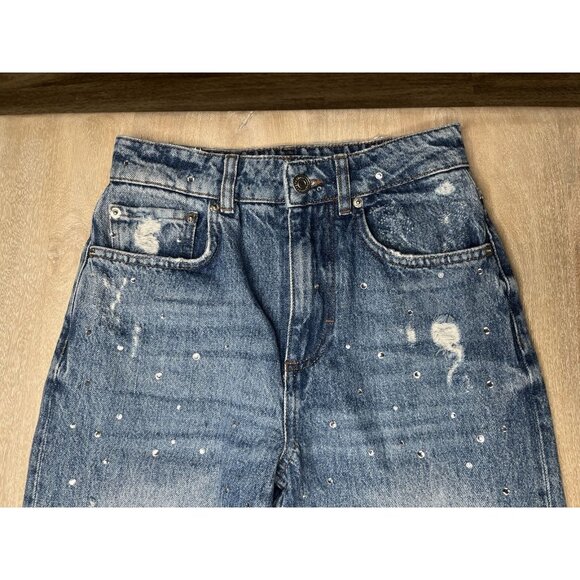 Maje High Waisted Jeans with Rhinestones Straight Leg Medium Wash Size 34 US XS - Picture 4 of 11